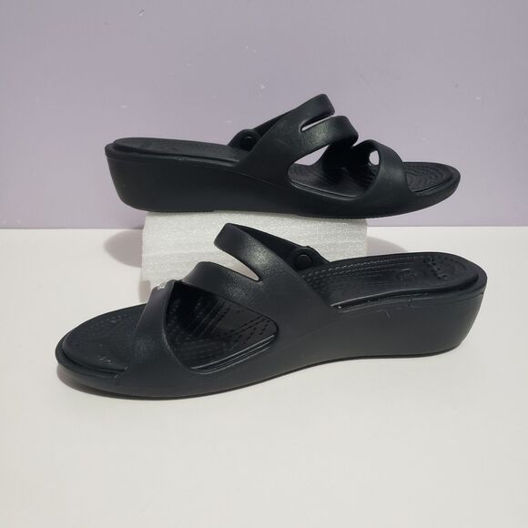 Crocs Black Slip On Comfort Sandals Women's Sz 7 - Picture 2 of 9